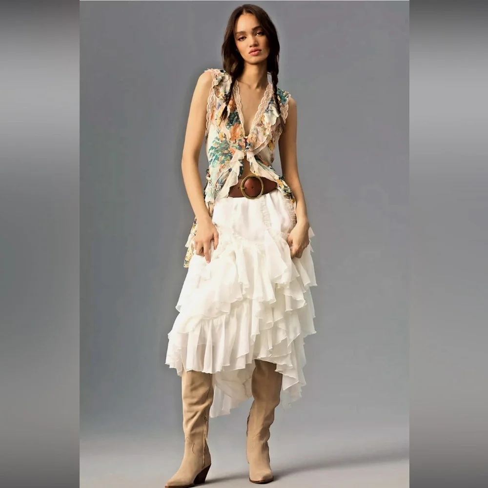 NWT ANTHROPOLOGIE KAVITA BHARTIA Ruffle Maxi Skirt - Picture 4 of 7